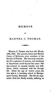 Cover of: Memoir of Martha C. Thomas: Late of Baltimore, Maryland