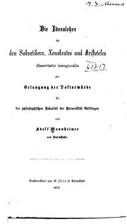 Cover of: Die Ideenlehre bei den Sokratikern, Xenokrates und Aristoteles... by Adolf Mannheimer