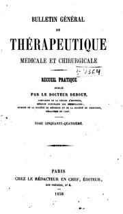 Cover of: Bulletin général de thérapeutique médicale, chirurgicale, obstétricale et pharmaceutique by Societe de thérapeutique