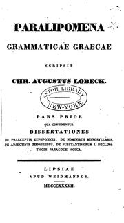 Cover of: Paralipomena Grammaticæ Græcæ