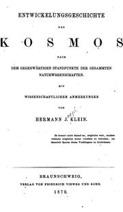 Cover of: Entwickelungsgeschichte des Kosmos nach dem gegenwärtigen Standpunkte der ...