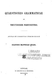 Cover of: Quaestiones grammaticae ad Thucydidem pertinentes