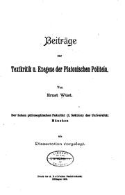 Cover of: Beiträge zur Textkritik U. Exegese der platonischen Politeia