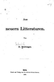 Cover of: Aus Neuern Litteraturen by Heinrich Breitinger