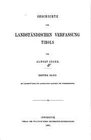 Cover of: Geschichte der landständischen Verfassung Tirols