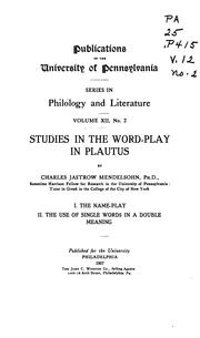 Studies in the word-play in Plautus by Charles Jastrow Mendelsohn