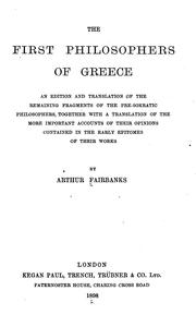 Cover of: The First Philosophers of Greece: An Edition and Translation of the Remaining Fragments of the ...