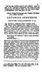 Cover of: Antonii Genuensis: Disciplinarum metaphysicarum elementa, mathematicum in morem adornata. Editio ...