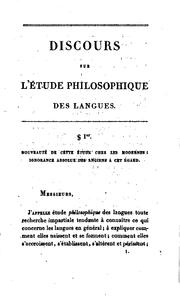 Cover of: Discours sur l'etude philosophique des langues, lu a l'Academie française ...