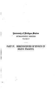 Cover of: Reminiscences of Ennius in Silius Italicus by Loura Bayne Woodruff