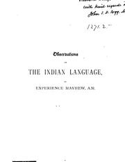 Cover of: Observations on the Indian Language by Experience Mayhew