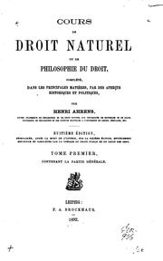 Cover of: Cours de droit naturel: ou de philosophie du droit, complété, dans les ...