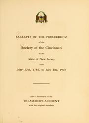 Cover of: Excerpts of the proceedings of the Society of the Cincinnati in the state of New Jersey