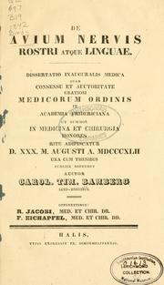 Cover of: De avium nervis, rostri atque linguae by Carolus Timotheus Bamberg