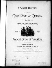 Cover of: A short history of Court Pride of Ontario: no. 5640 Hamilton, Ontario, Canada, 1871-1896, Ancient Order of Foresters