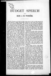 Cover of: Budget speech of Hon. J.H. Turner by J. H. Turner