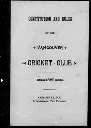 Constitution and rules of the Vancouver Cricket Club