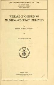 Cover of: Welfare of children of maintenance-of-way employees