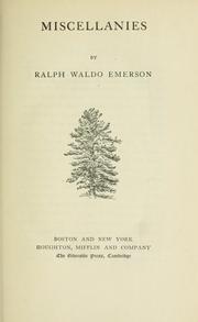 Cover of: Miscellanies. -- by Ralph Waldo Emerson
