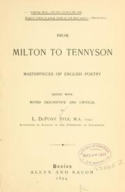 Cover of: From Milton to Tennyson: masterpieces of English poetry