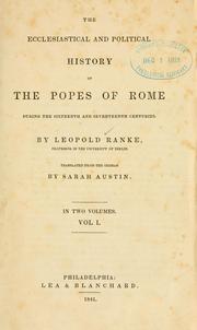 Cover of: The ecclesiastical and political history of the popes of Rome: during the sixteenth and seventeenth centuries