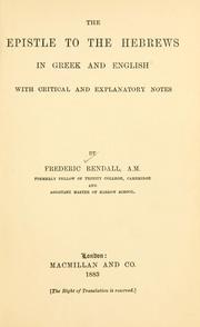 Cover of: The Epistle to the Hebrews in Greek and English by Frederic Rendall