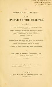 Cover of: apostolical authority of the Epistle to the Hebrews