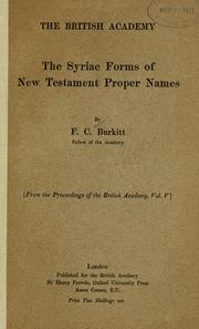 Cover of: The Syriac forms of New Testament proper names