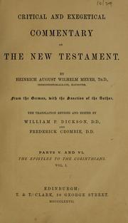 Cover of: Critical and exegetical handbook to the Epistles to the Corinthians. by Meyer, Heinrich August Wilhelm