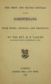 Cover of: The First and Second epistles to the Corinthians by Michael Ferrebee Sadler