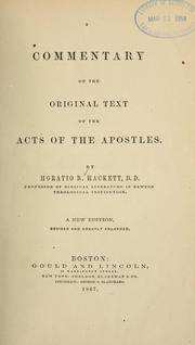 Cover of: A commentary on the original text of the Acts of the Apostles.