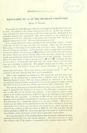 Cover of: Manuscript No. 16 of the Michigan collection by Henry A. Sanders