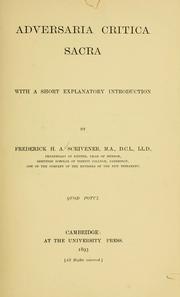 Cover of: Adversaria critica sacra by Frederick Henry Ambrose Scrivener