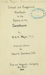 Critical and exegetical hand-book to the Epistles to the Corinthians