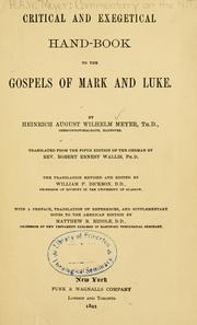 Cover of: Critical and exegetical hand-book to the Gospels of Mark and Luke ...