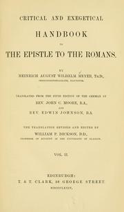 Cover of: Critical and exegetical handbook to the Epistle to the Romans by Meyer, Heinrich August Wilhelm