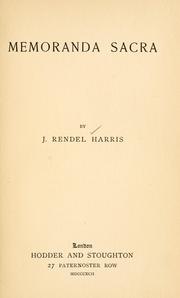 Cover of: Memoranda sacra by J. Rendel Harris