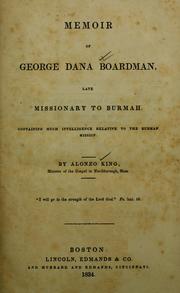 Cover of: Memoir of George Dana Boardman by Alonzo King