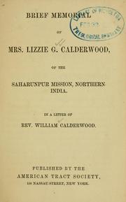 Cover of: Brief memorial of Mrs. Lizzie G. Calderwood by William Calderwood