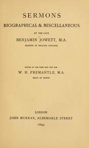 Cover of: Sermons, biographical & miscellaneous by Benjamin Jowett