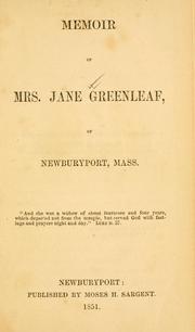 Cover of: Memoir of Mrs. Jane Greenleaf by Mary Coombs Greenleaf