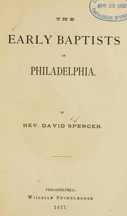 Cover of: Early Baptists of Philadelphia.