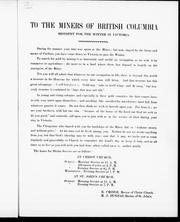 Cover of: To the miners of British Columbia resident for the winter in Victoria