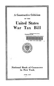 A constructive criticism of the United States war tax bill by Edwin Robert Anderson Seligman