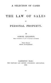 A selection of cases on the law of sales of personal property by Williston, Samuel