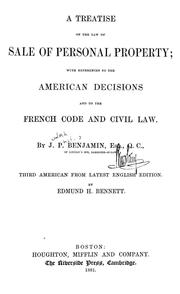 Treatise on the law of sale of personal property by J. P. Benjamin
