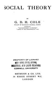 Cover of: Social theory by G. D. H. (George Douglas Howard) Cole