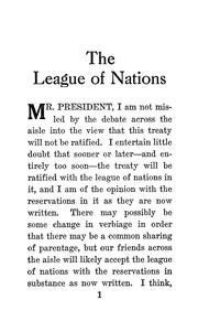 Cover of: The League of Nations: speech delivered in the Senate of the United States