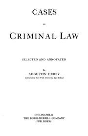 Cases on criminal law by Augustin Derby