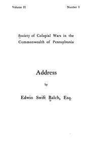 Cover of: Art in America before the revolution: address before the Society of colonial wars in the commonwealth of Pennsylvania, March 12, 1908